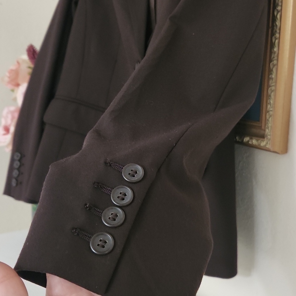 Trendy Chocolate Color Blazer Formal Pockets Size 8 Petite Capsule Wardrobe - Picture 7 of 12